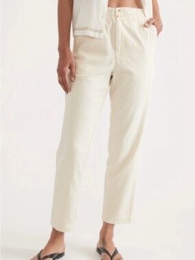 Marine Layer Elle Fog Straight Relaxed Cropped Pull-On Pants, Size Large, NWT